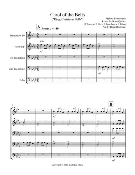 Free Sheet Music Carol Of The Bells F Min Brass Quintet 1 Trp 1 Hrn 2 Trb 1 Tuba