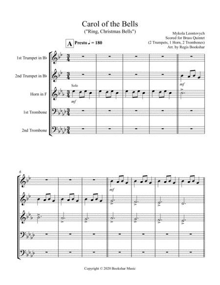 Carol Of The Bells F Min Brass Quintet 2 Trp 1 Hrn 2 Trb Sheet Music