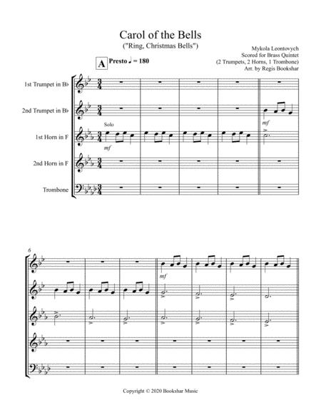 Carol Of The Bells F Min Brass Quintet 2 Trp 2 Hrn 1 Trb Sheet Music