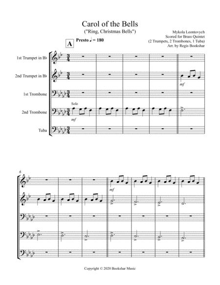 Carol Of The Bells F Min Brass Quintet 2 Trp 2 Trb 1 Tuba Sheet Music