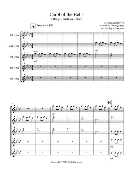 Free Sheet Music Carol Of The Bells F Min Oboe Quintet