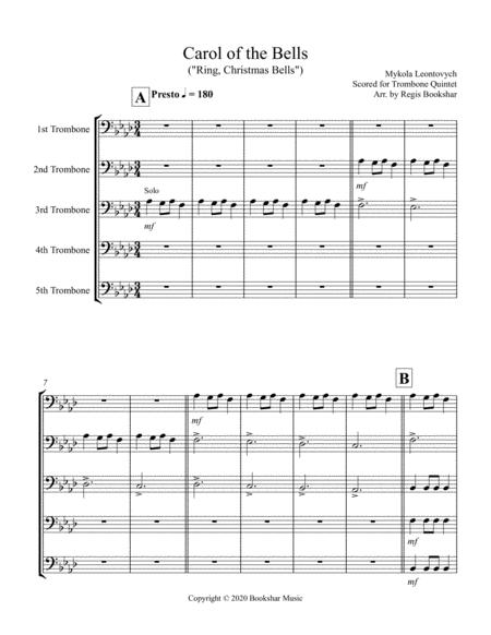 Free Sheet Music Carol Of The Bells F Min Trombone Quintet