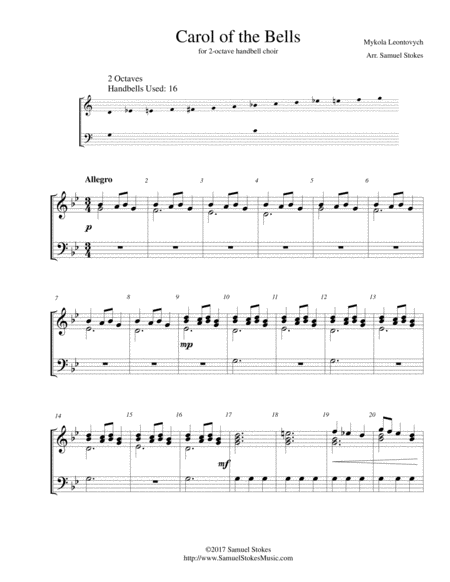 Free Sheet Music Carol Of The Bells For 2 Octave Handbell Choir