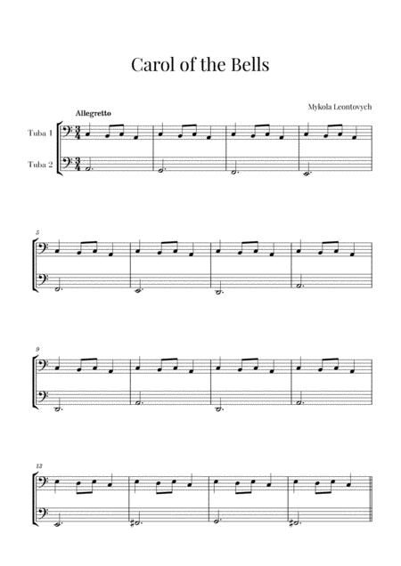 Free Sheet Music Carol Of The Bells For 2 Tubas