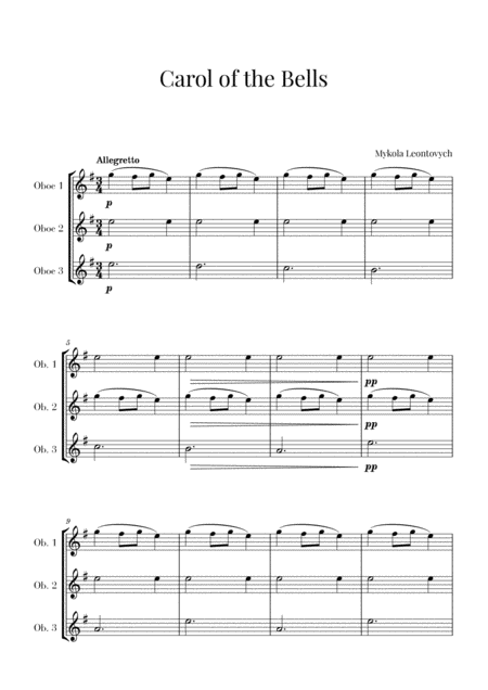 Carol Of The Bells For 3 Oboes Oboe Trio Sheet Music