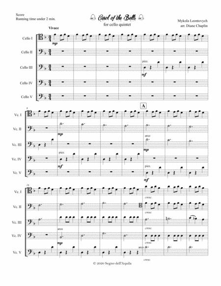 Free Sheet Music Carol Of The Bells For Five Cellos