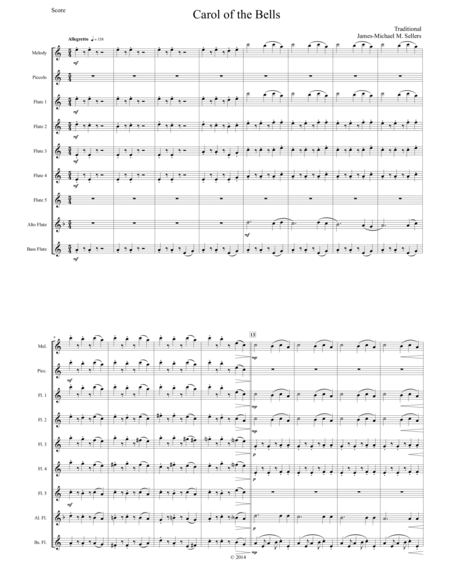 Free Sheet Music Carol Of The Bells For Flute Choir