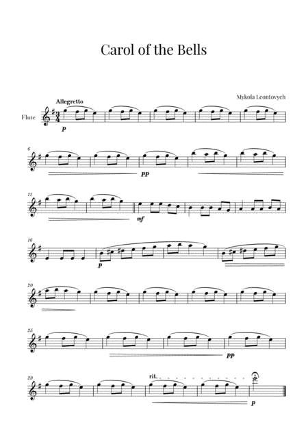 Free Sheet Music Carol Of The Bells For Flute