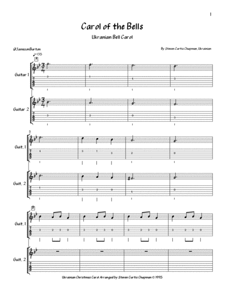 Carol Of The Bells For Guitar Duet Sheet Music