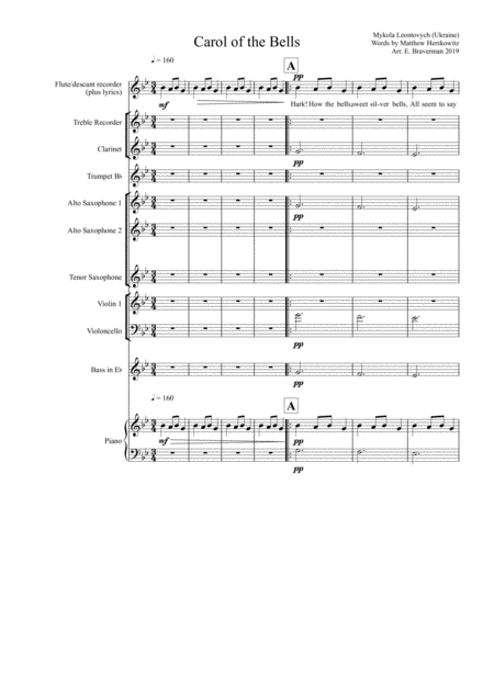 Free Sheet Music Carol Of The Bells For Mixed Ensemble With Lyrics