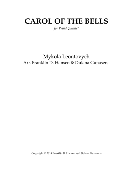 Carol Of The Bells For Wind Quintet Sheet Music