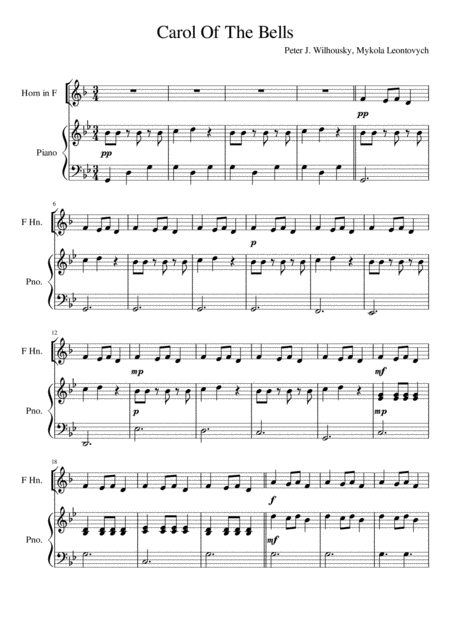 Carol Of The Bells Horn In F Solo Sheet Music