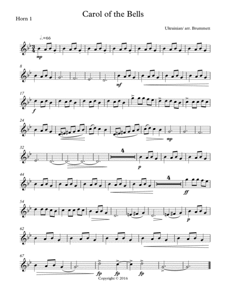 Free Sheet Music Carol Of The Bells Horn Quartet