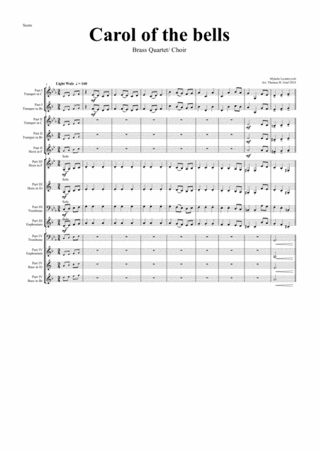 Carol Of The Bells Pentatonix Style Brass Choir Sheet Music