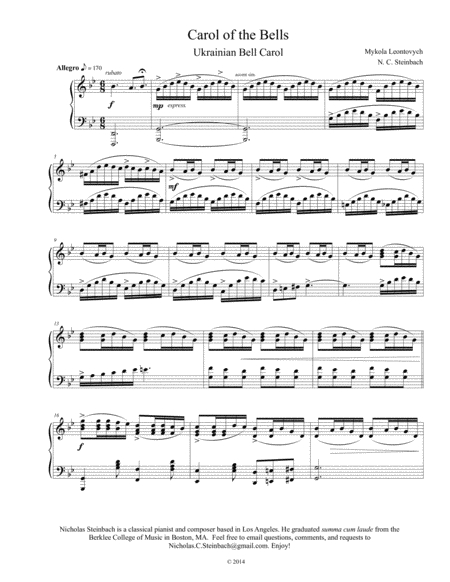 Carol Of The Bells Piano Sheet Music