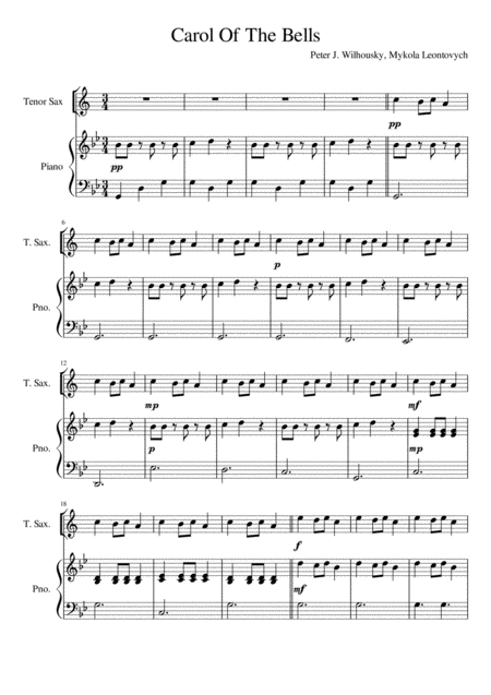 Free Sheet Music Carol Of The Bells Tenor Saxophone Solo