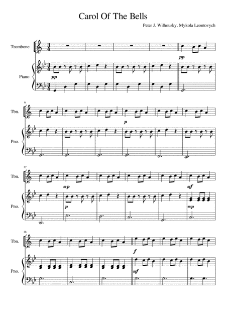 Carol Of The Bells Trombone Treble Clef Solo Sheet Music