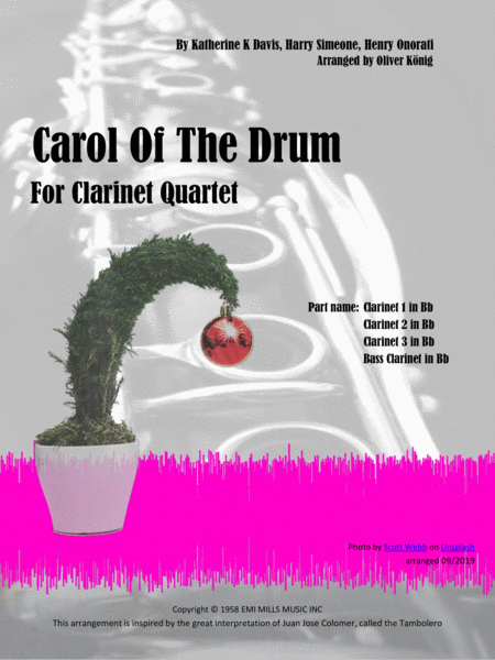 Free Sheet Music Carol Of The Drum For 4 Clarinets