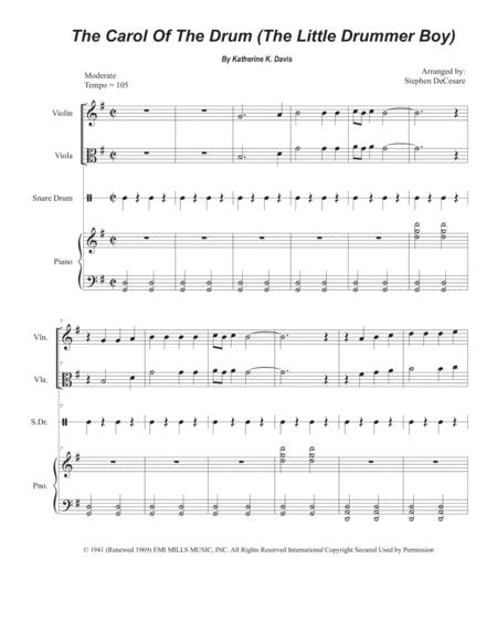 Carol Of The Drum The Little Drummer Boy Duet For Violin And Viola Sheet Music