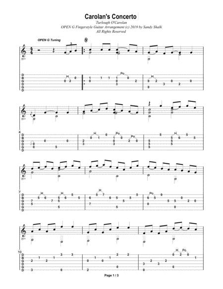 Free Sheet Music Carolan Concerto Open G Fingerstyle Guitar