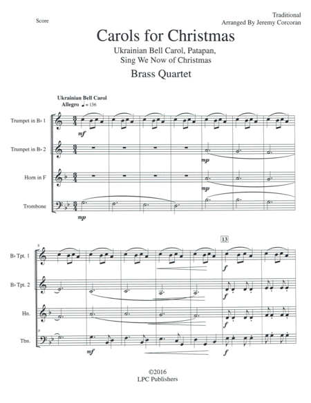 Free Sheet Music Carols For Christmas A Medley For Brass Quartet