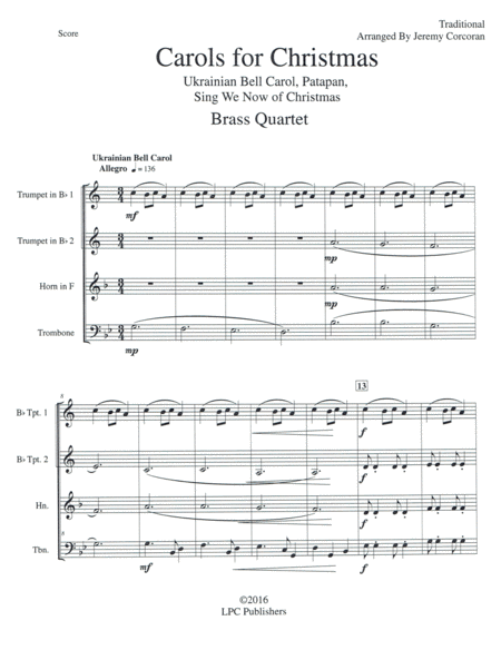 Carols For Christmas A Medley For Brass Quartet Sheet Music