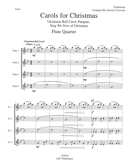 Free Sheet Music Carols For Christmas A Medley For Flute Quartet