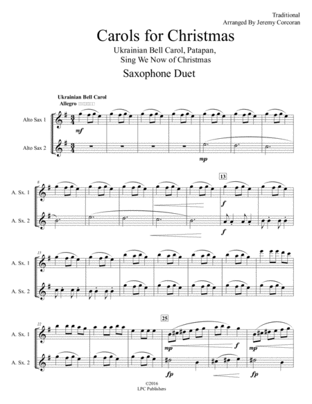 Carols For Christmas A Medley For Two Saxophones Sheet Music