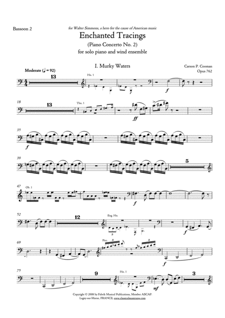 Carson Cooman Enchanted Tracings Piano Concerto No 2 2008 For Solo Piano And Wind Ensemble Bassoon 2 Part Sheet Music