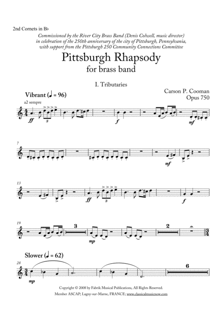 Free Sheet Music Carson Cooman Pittsburgh Rhapsody 2008 For Brass Band 2nd Cornet Part