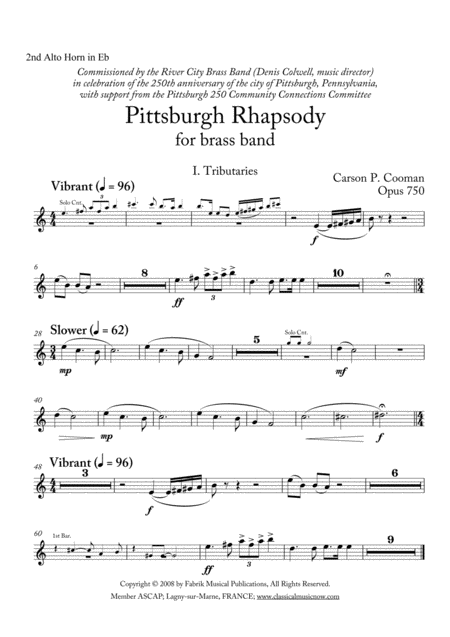 Free Sheet Music Carson Cooman Pittsburgh Rhapsody 2008 For Brass Band 2nd Eb Alto Horn Part