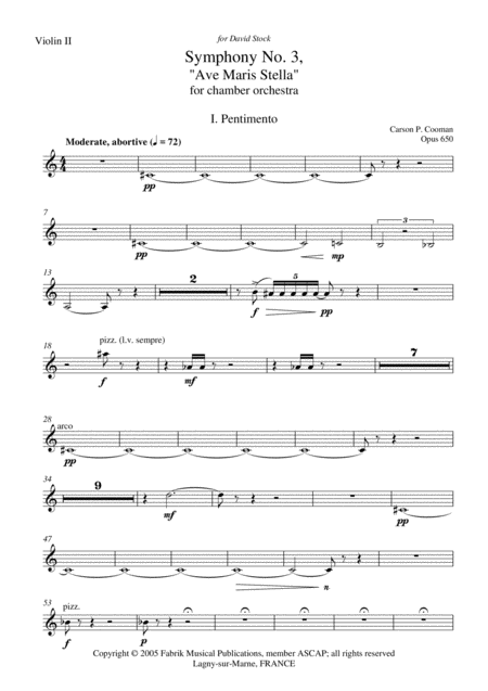 Carson Cooman Symphony No 3 Ave Maris Stella 2005 For Chamber Orchestra Violin Ii Part Sheet Music