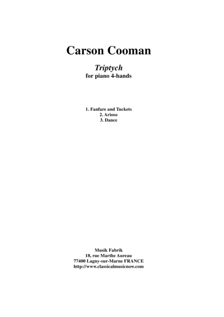 Free Sheet Music Carson Cooman Triptych For Piano 4 Hands