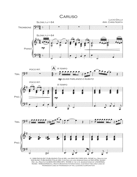 Caruso Trombone Piano Sheet Music