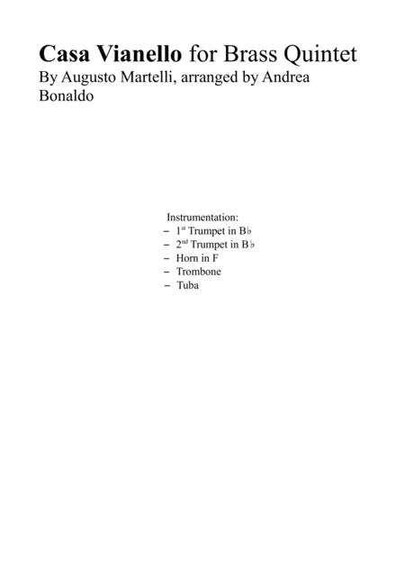 Casa Vianello For Brass Quintet Sheet Music