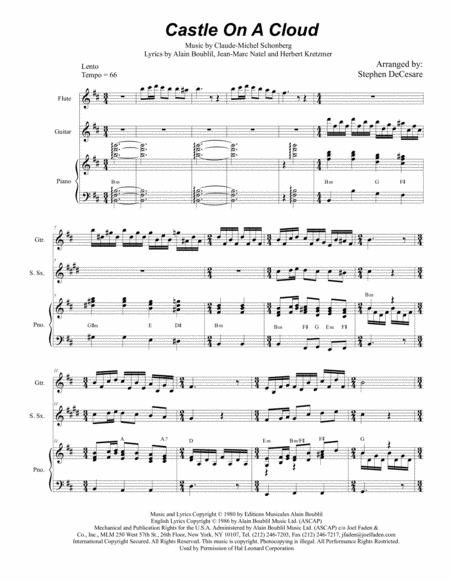 Castle On A Cloud Duet For Soprano And Alto Saxophone Sheet Music