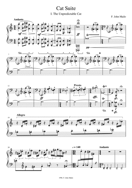 Cat Suite For Solo Piano Sheet Music