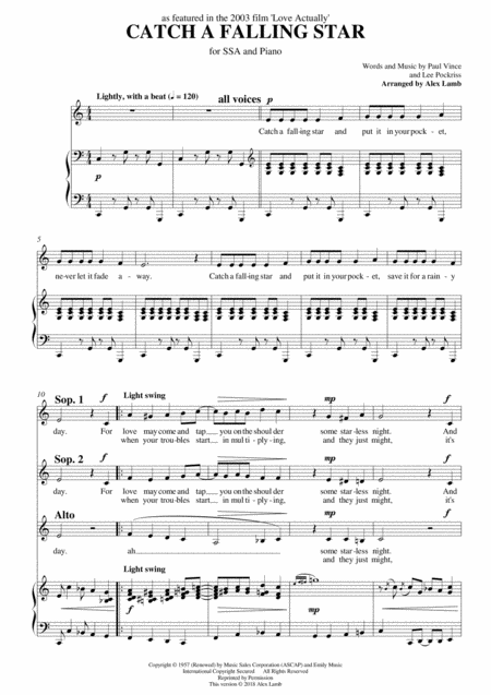 Free Sheet Music Catch A Falling Star