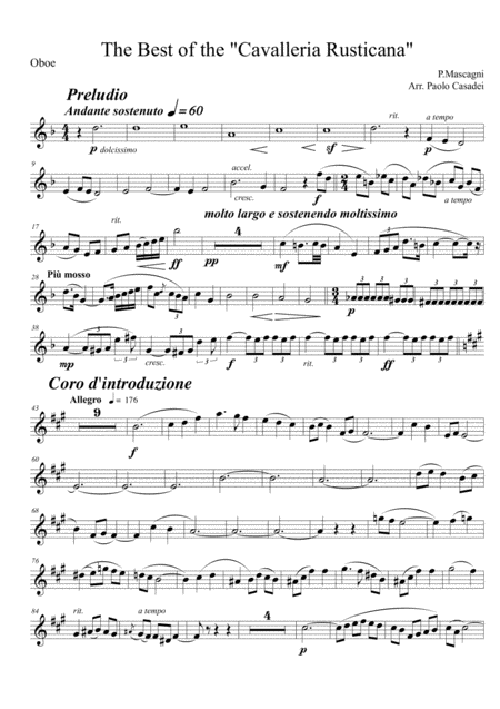 Cavalleria Rusticana Per Quintetto Di Fiati Oboe Sheet Music