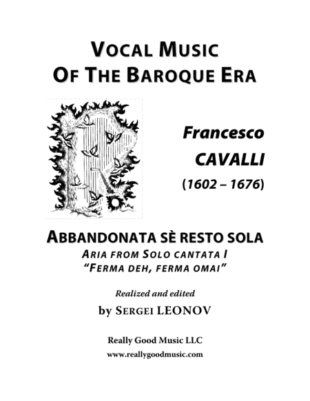Cavalli Francesco Abbandonatas Resta Sola Aria From The Cantata Arranged For Voice And Piano C Minor Sheet Music