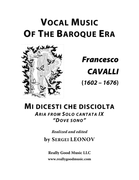 Cavalli Francesco Mi Dicesti Che Disciolta Aria From The Cantata Arranged For Voice And Piano D Minor Sheet Music