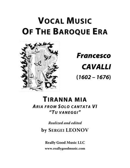 Cavalli Francesco Tiranna Mia Aria From The Cantata Arranged For Voice And Piano C Minor Sheet Music