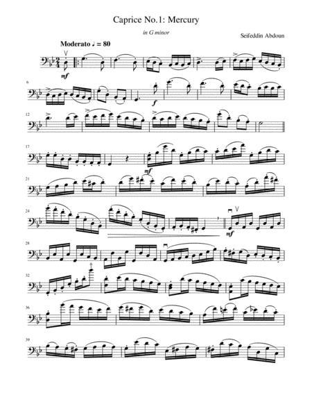 Free Sheet Music Cello Caprice No 1 Mercury In G Minor