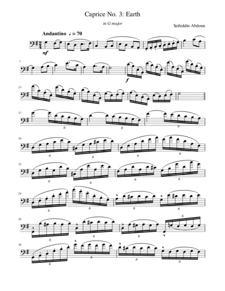 Free Sheet Music Cello Caprice No 3 Earth In G Major