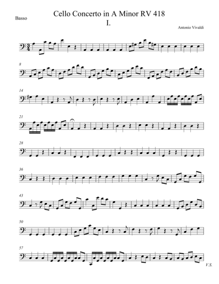 Free Sheet Music Cello Concerto In A Minor Rv 418 Movement I