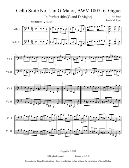 Free Sheet Music Cello Suite No 1 Bwv 1007 6 Gigue