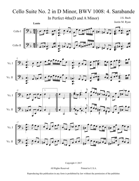 Cello Suite No 2 Bwv 1008 4 Sarabande Sheet Music