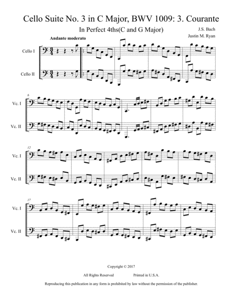 Free Sheet Music Cello Suite No 3 Bwv 1009 3 Courante