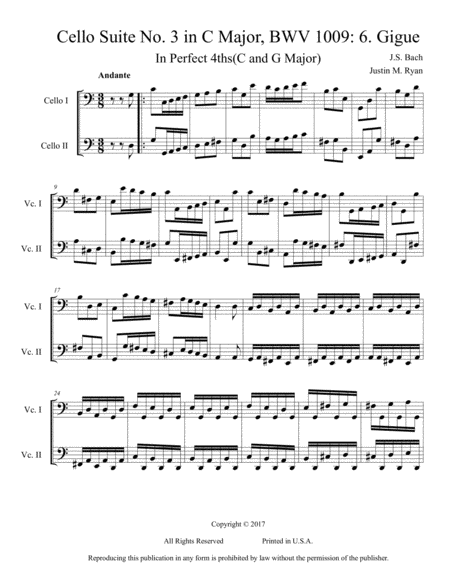 Free Sheet Music Cello Suite No 3 Bwv 1009 6 Gigue