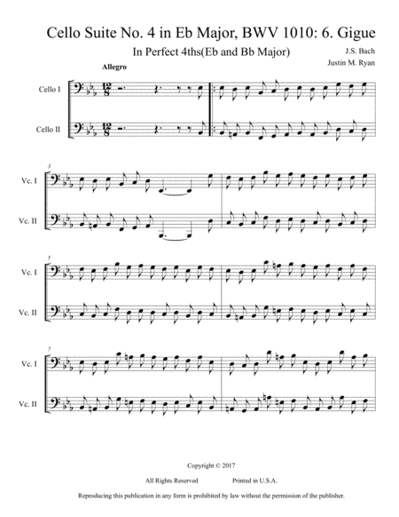 Free Sheet Music Cello Suite No 4 Bwv 1010 6 Gigue